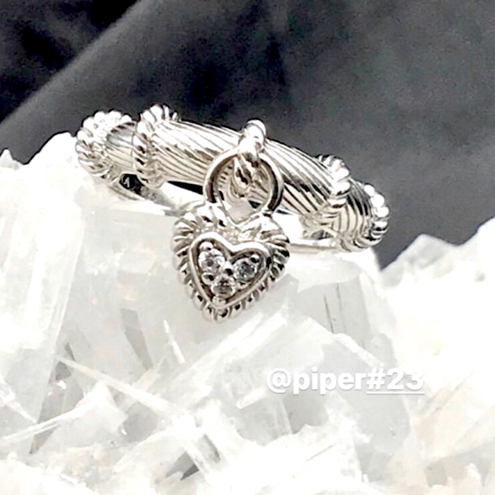 Judith Ripka Diamonique Heart Love Charm Sterling Silver Ring - Picture 3 of 12